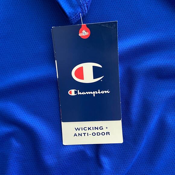Champion Men's Small Logo Print T-Shirt Mesh Crew Neck Short Sleeve Blue NEW - Picture 9 of 10